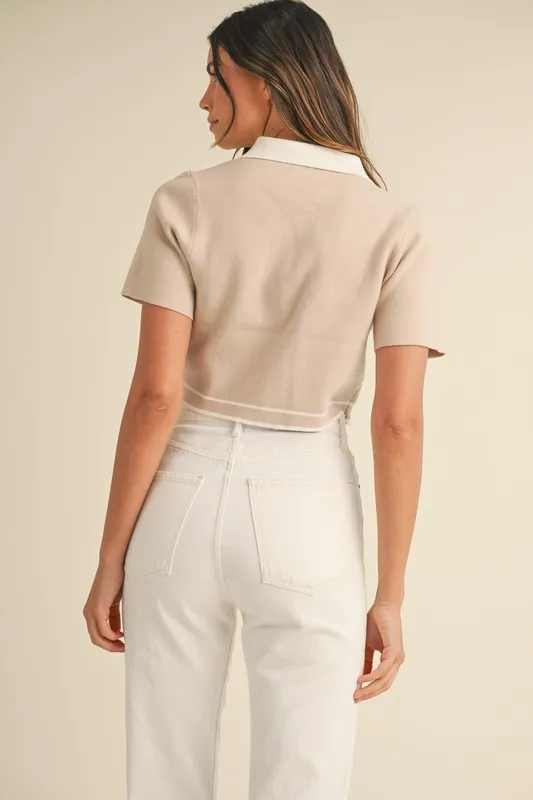 Button Down Contrast Collared Knit Cardigan, image 3
