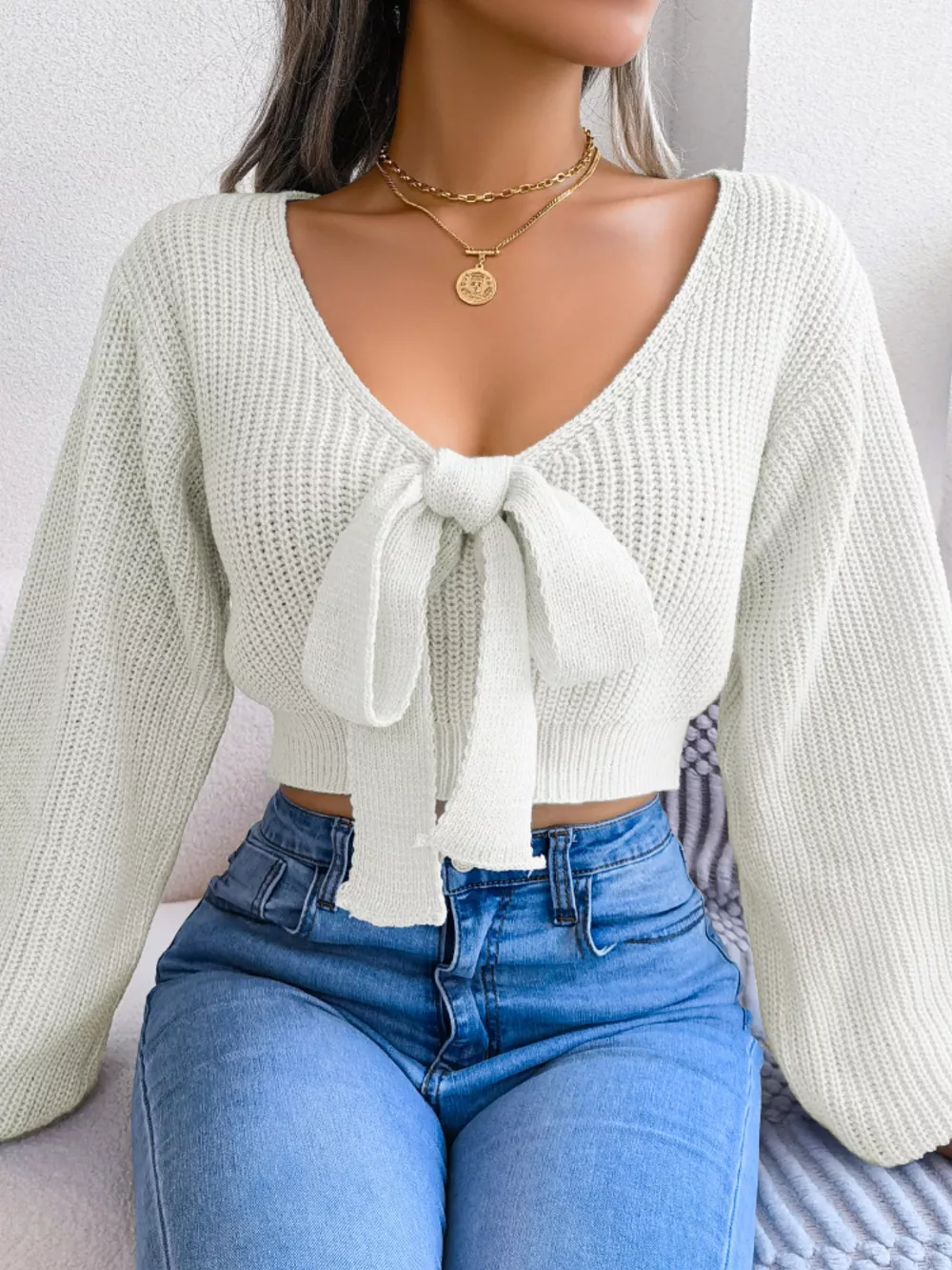 Tie-Front Cropped Sweater, image 13