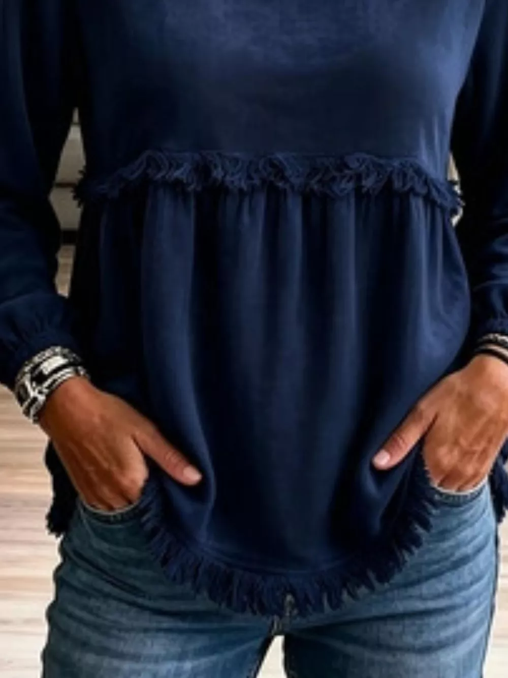 Fringed Hem Long Sleeve T-Shirt, image 21