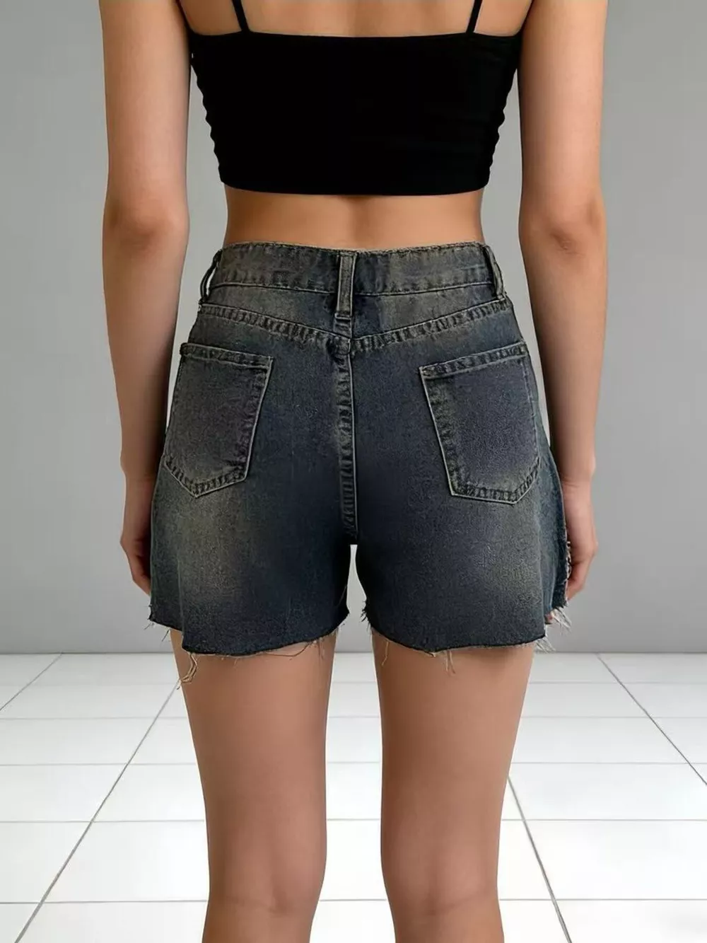 Distressed Slit Denim Shorts, image 10