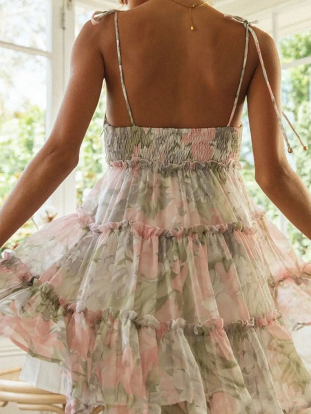 Frill Printed Square Neck Mini Cami Dress, image 6