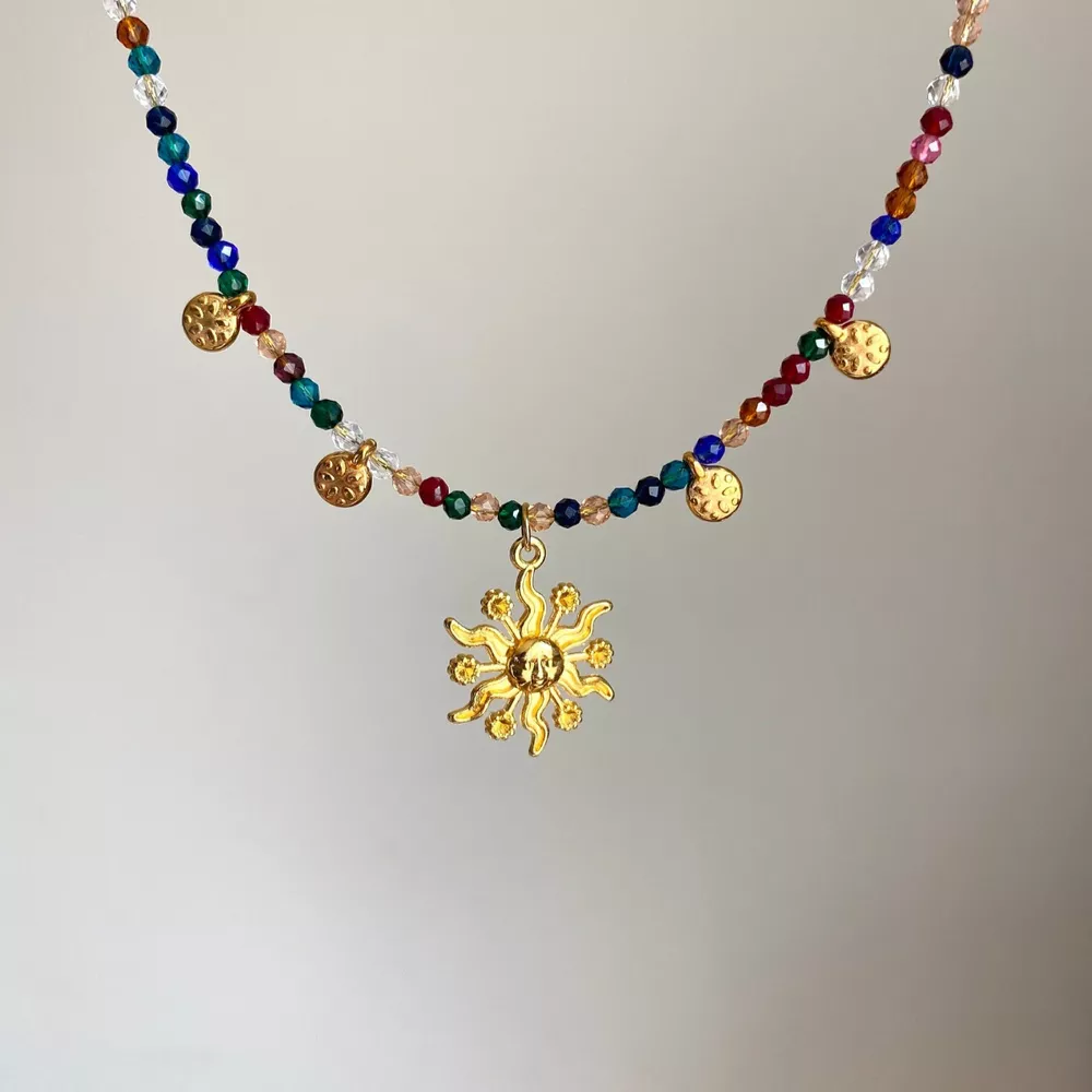 14K Gold-Plated Bead Sun Pendant Necklace