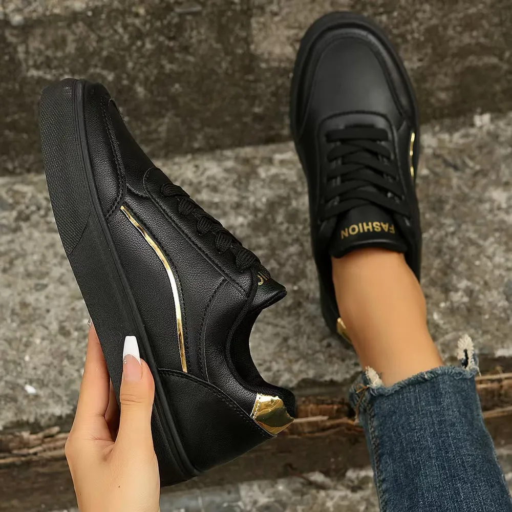 PU Leather Round Toe Flat Sneakers, image 6