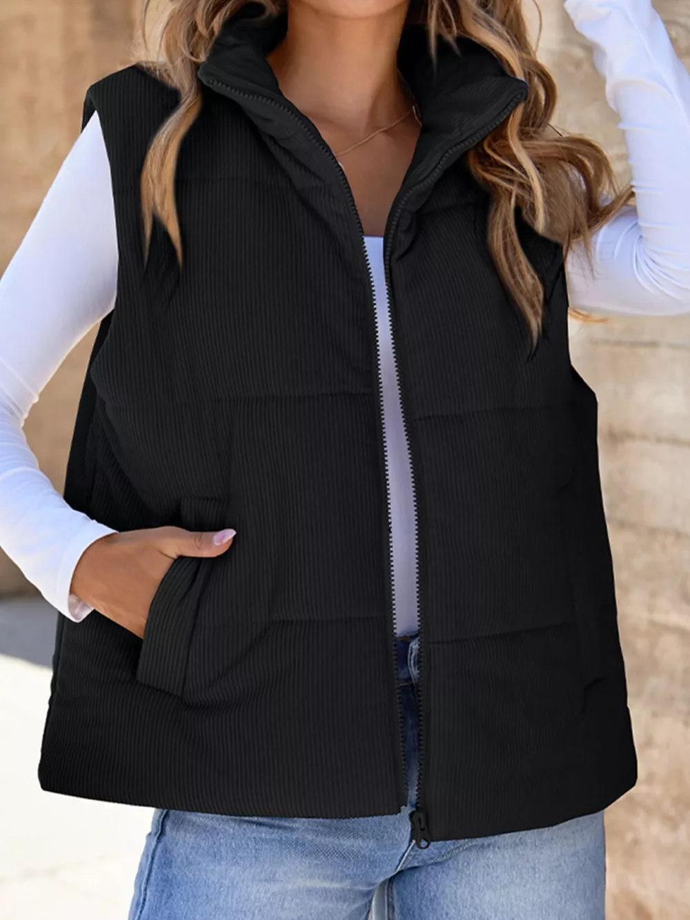 Corduroy Zip Up Vest Coat, image 3