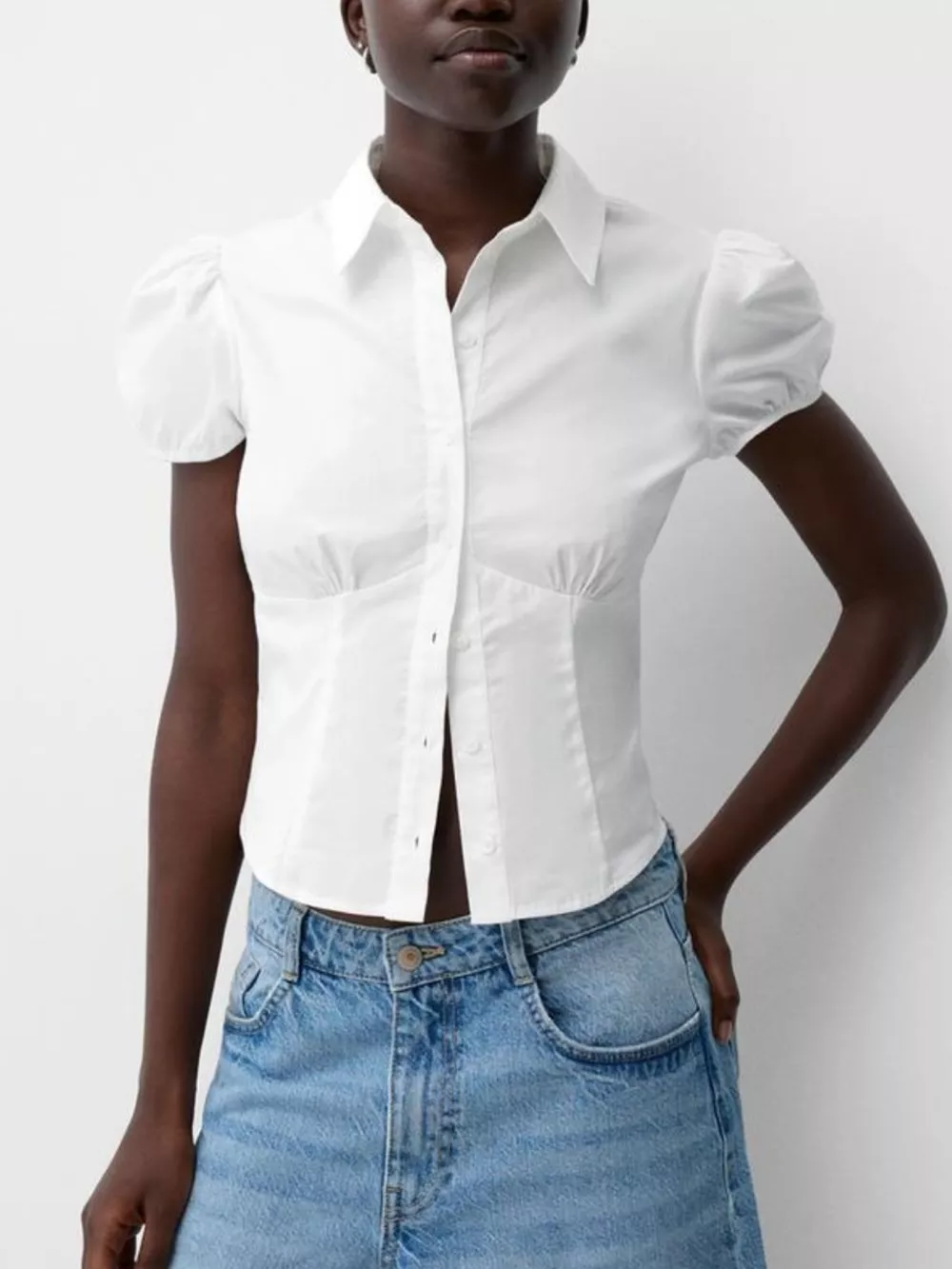 Striped Button Up Puff Sleeve Shirt, image 7