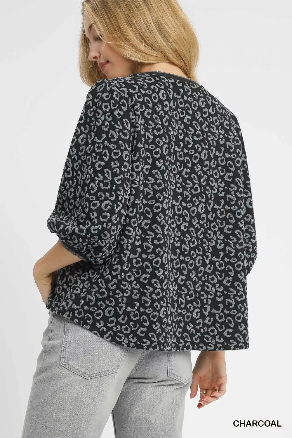 Leopard Print Jacquard Blouse with Puff Sleeves, image 3