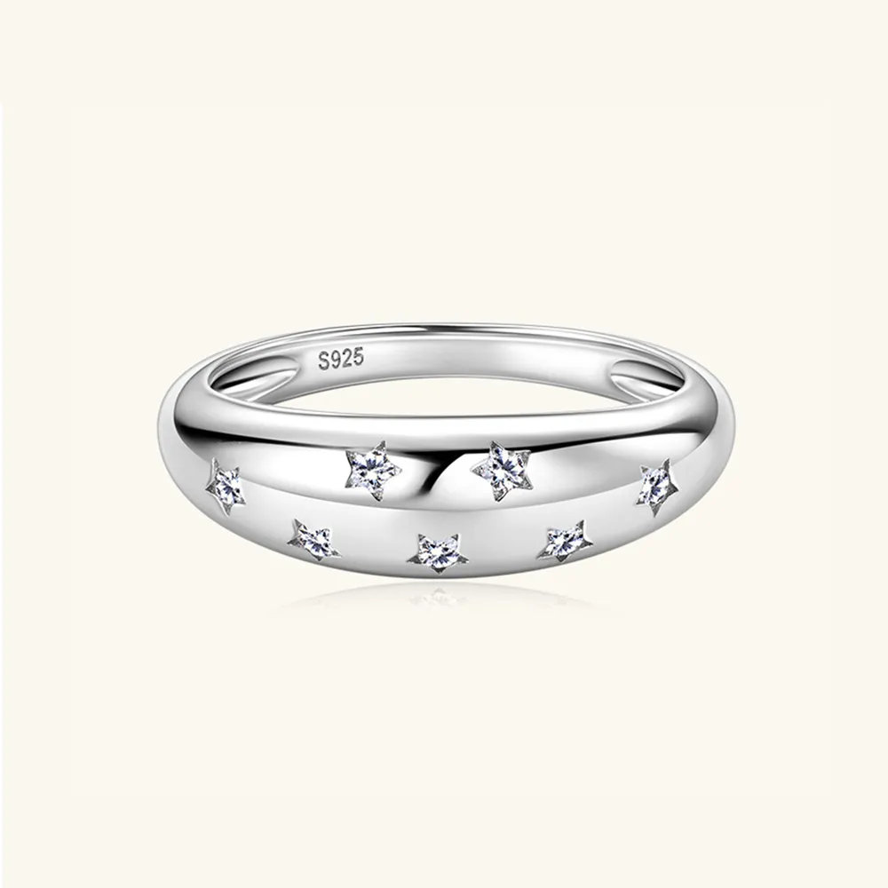 925 Sterling Silver Inlaid Moissanite Star Ring, image 3