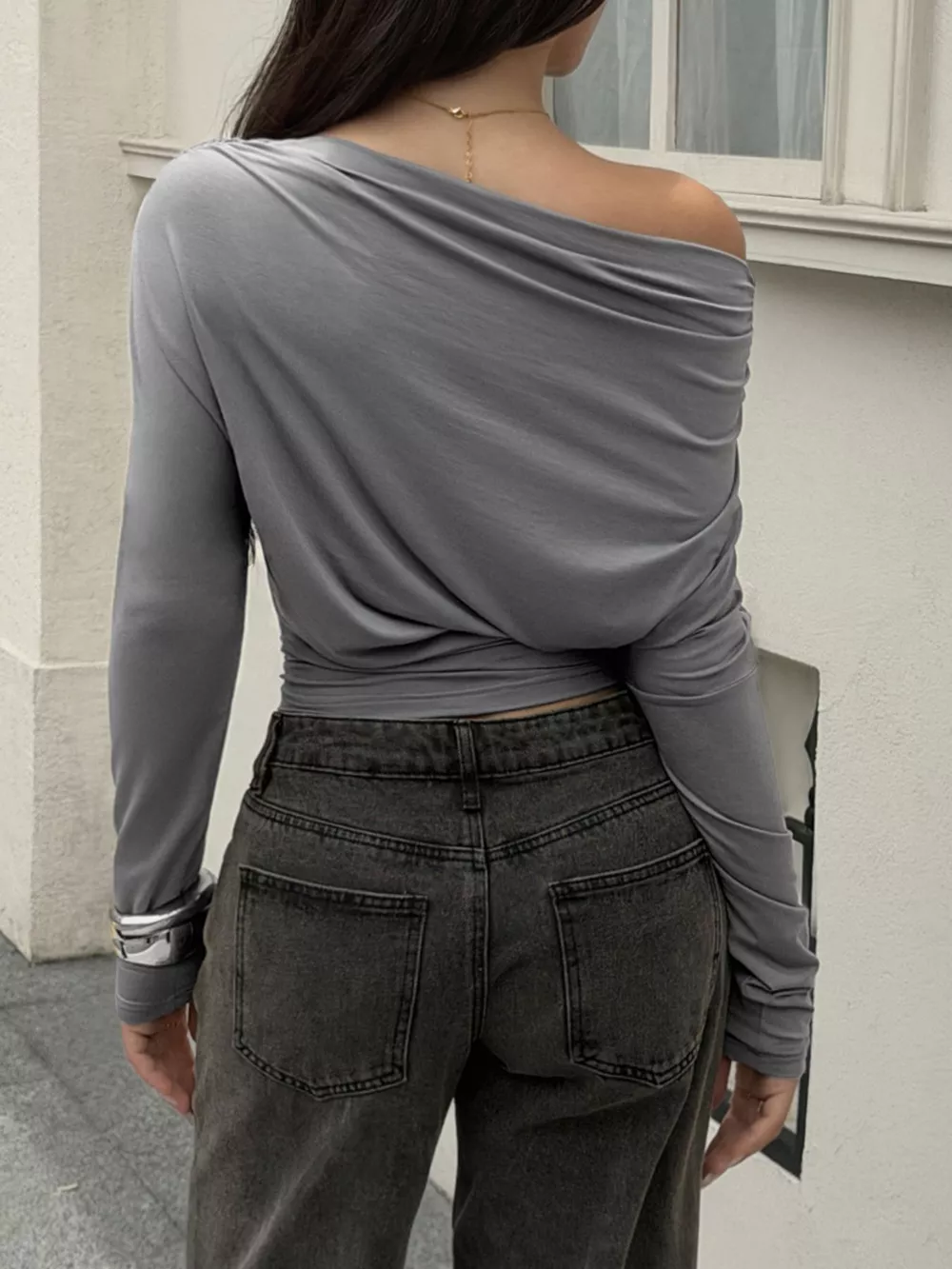 Ruched Long Sleeve Slim Fit T-Shirt, image 5