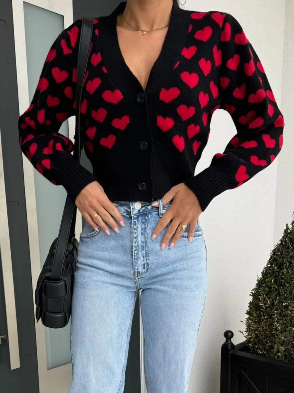 Valentine’s Day Heart V-Neck Cropped Cardigan, image 2