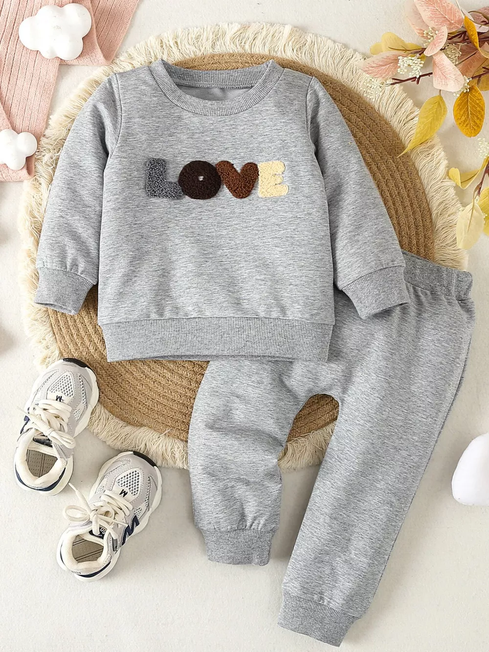 Children's Letter Round Neck Top and Pants Set