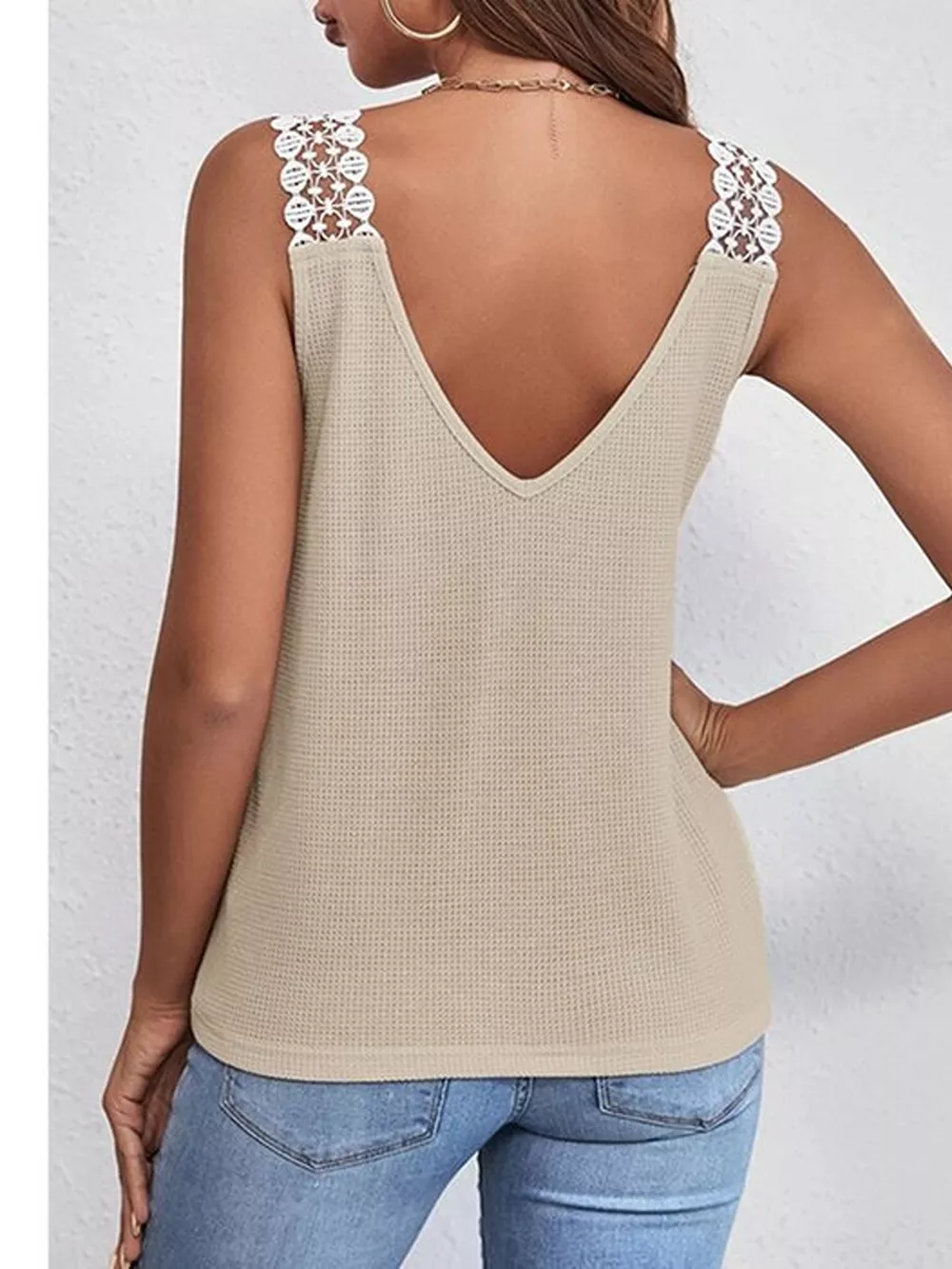 Lace Trim V-Neck Tank Top, image 5