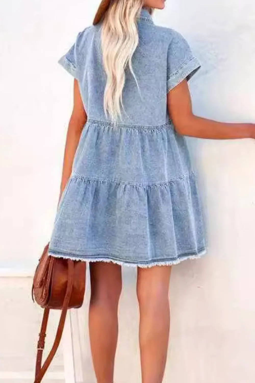 Raw Hem Button Down Denim Mini Dress, image 4