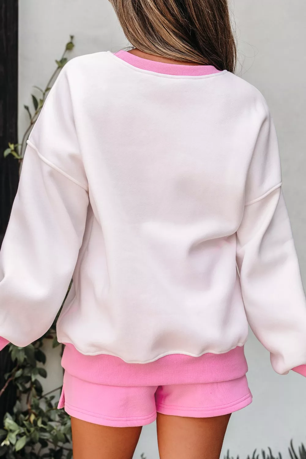 Color Block Sweatshirt and Elastic Waist Shorts Set, image 6