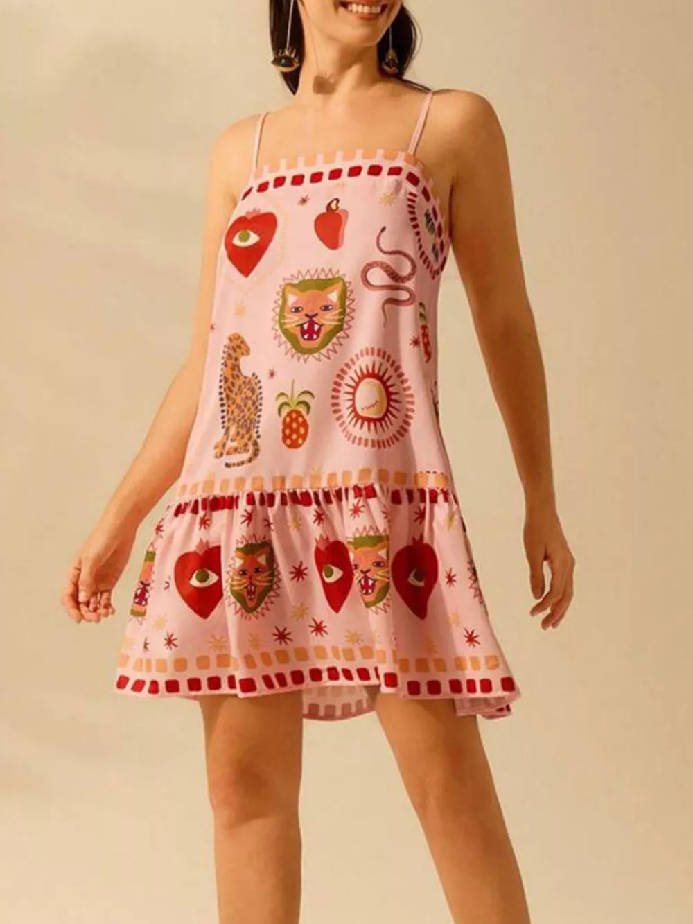 Printed Ruffle Hem Mini Dress, image 2