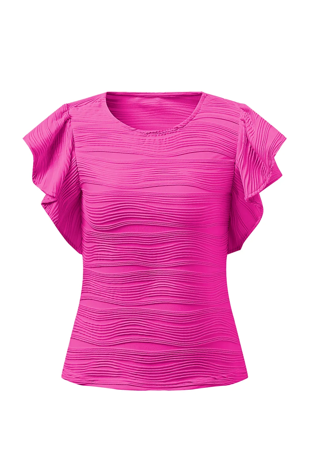 Textured Round Neck Cap Sleeve Top, image 14