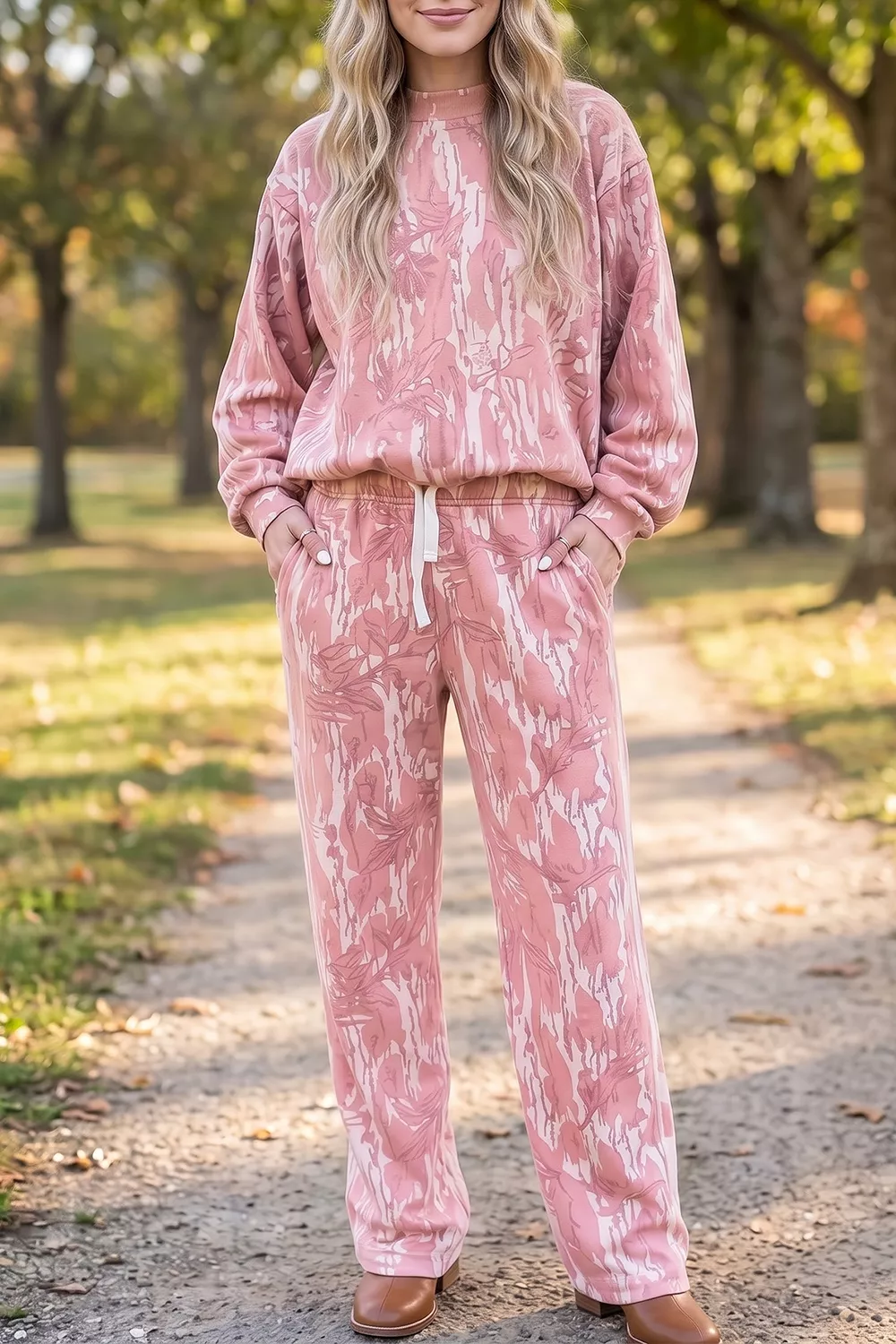 Multicolour Abstract Botanical Print Top and Drawstring Pants Set, image 2