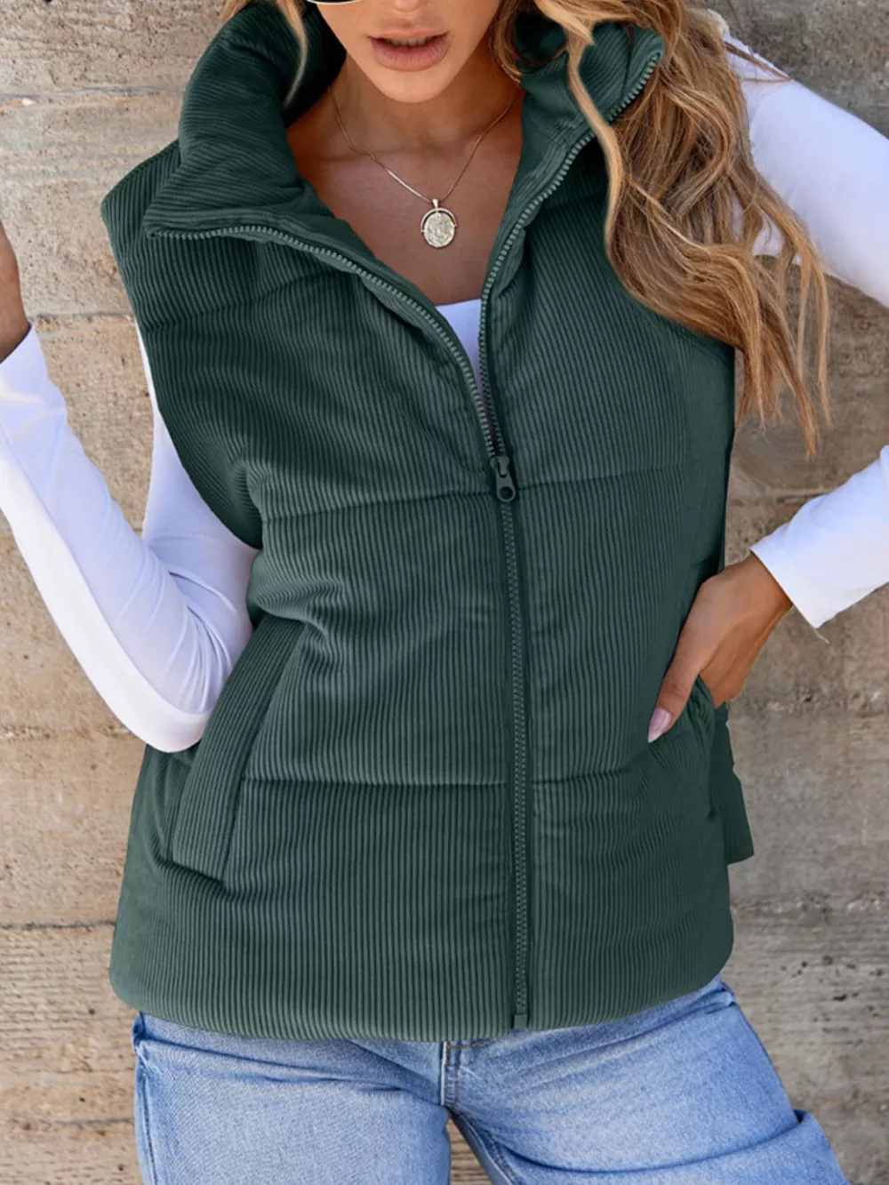 Corduroy Zip Up Vest Coat, image 15