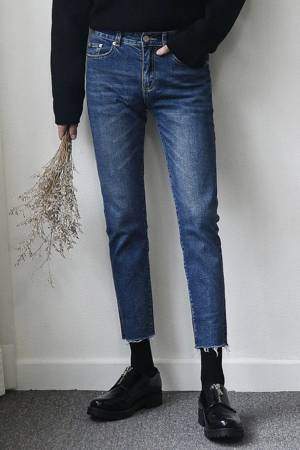 Men's Frayed Hem Skinny Jeans