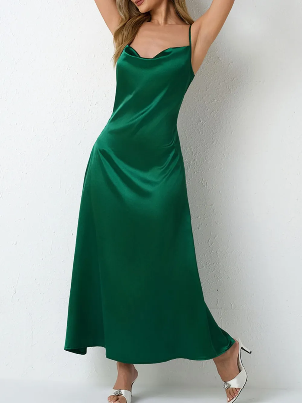 Satin Cowl Neck Cami Dress, image 5