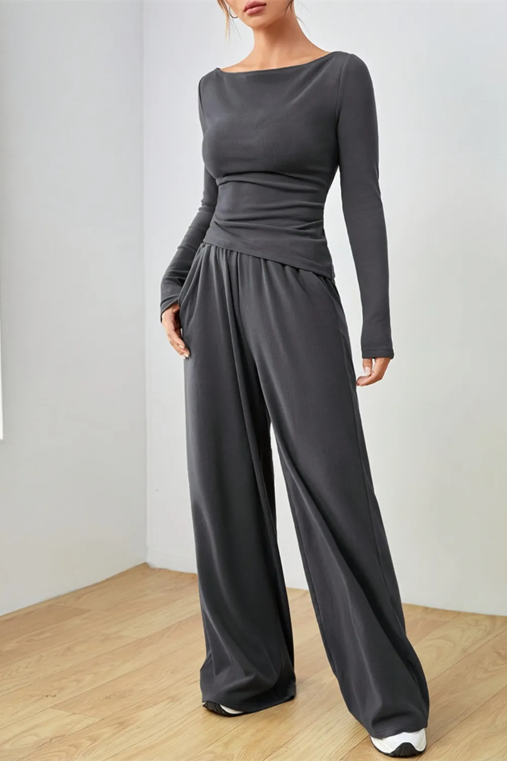Boat Neck Long Sleeve Top and Pants Set, image 14