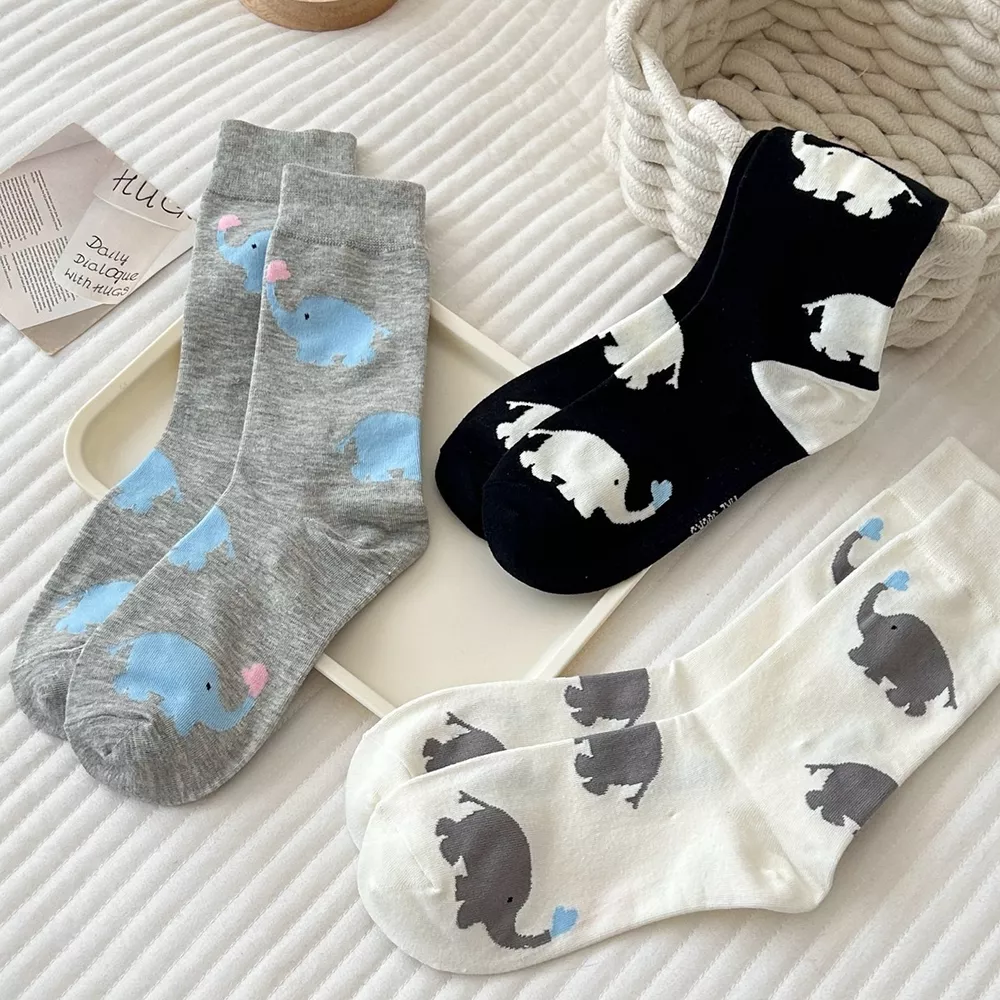 Elephant Pattern Crew Socks, image 2
