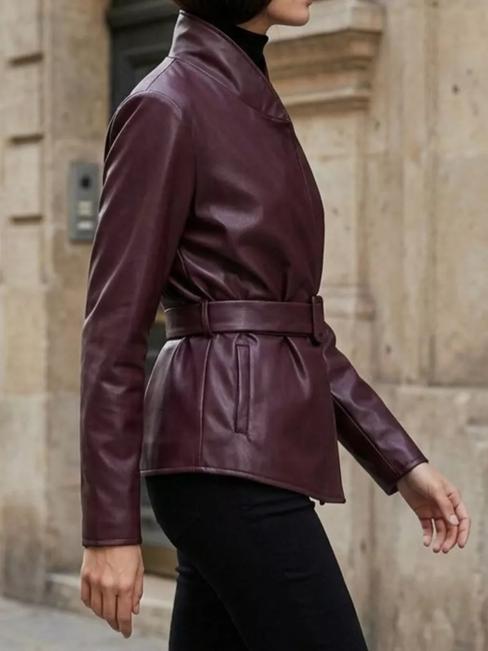 Faux Leather Belted Jacket, image 4