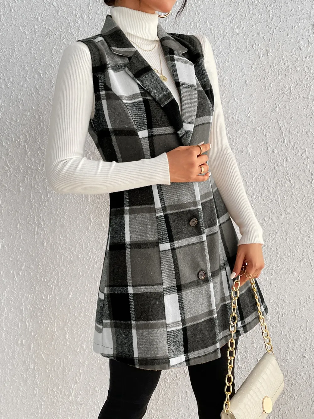 Plaid Button Up Vest Coat, image 3
