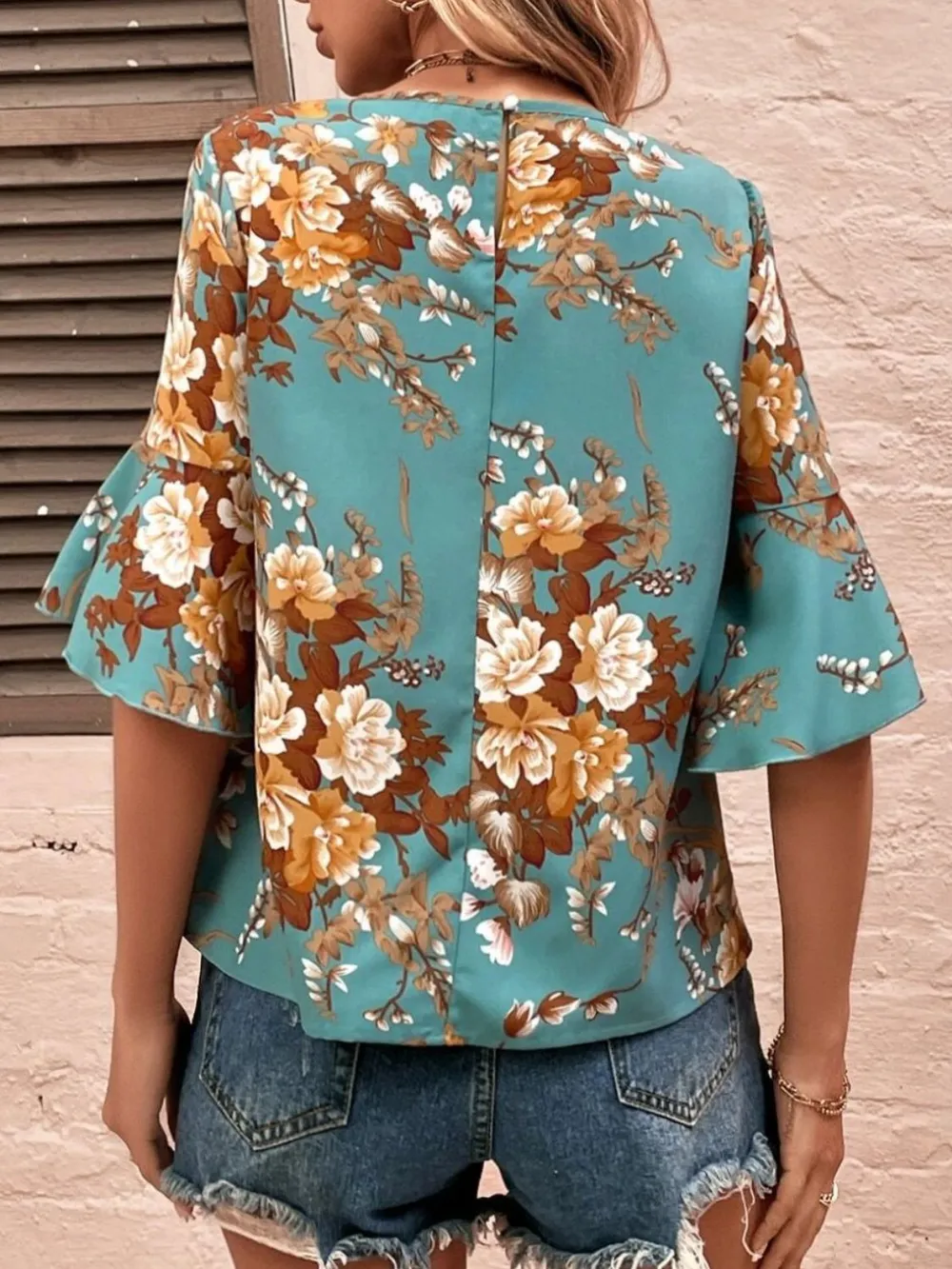 Printed Round Neck Half Sleeve Blouse, image 3