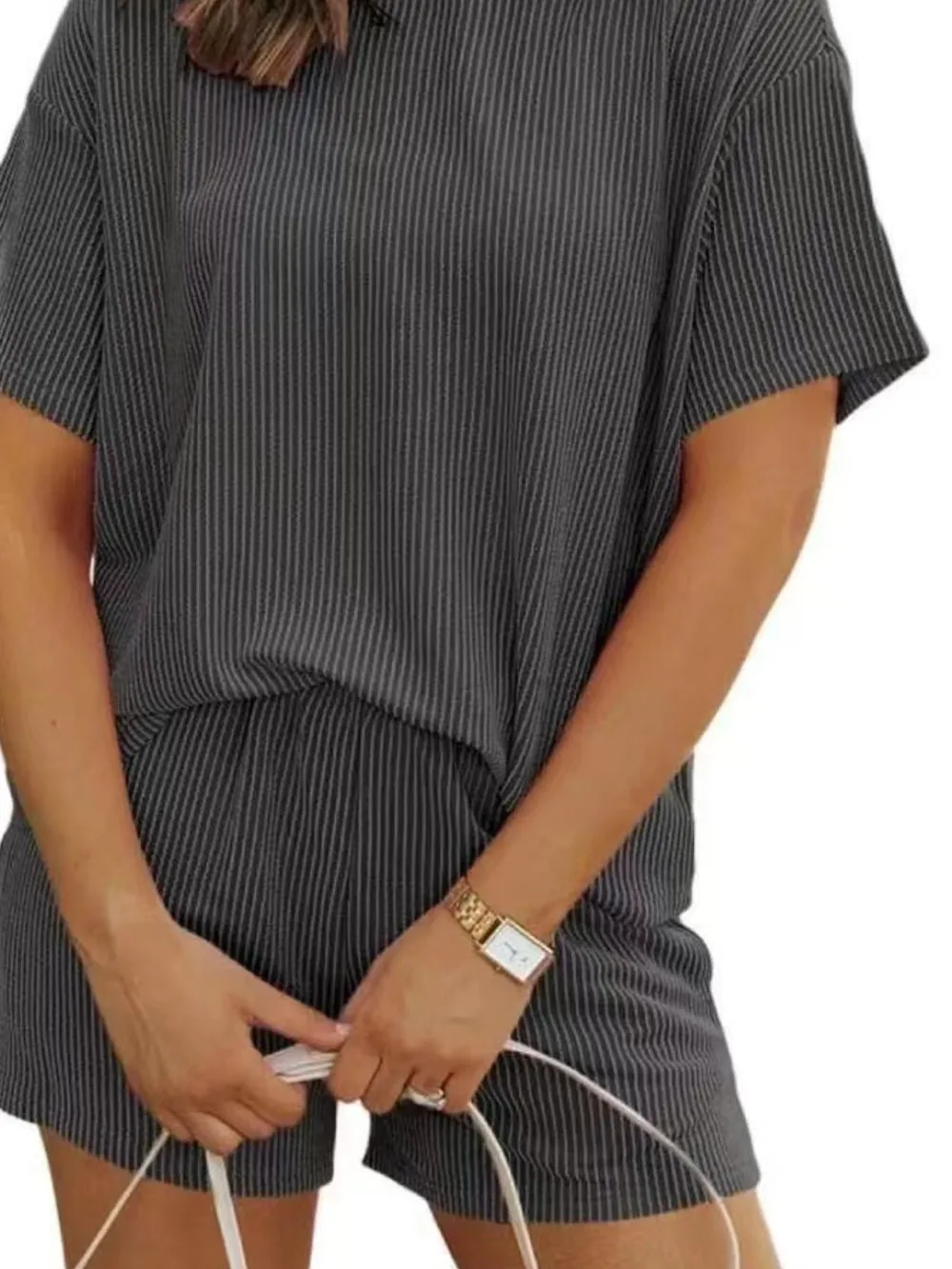 Full Size Ribbed Short Sleeve Top and Shorts Two-Piece Set Plus Size, image 10