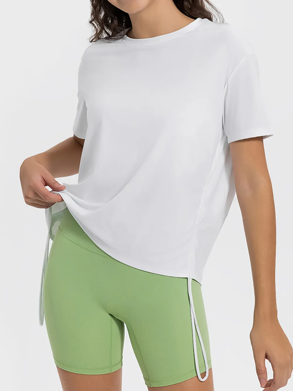 Drawstring Round Neck Short Sleeve Active T-Shirt, image 5