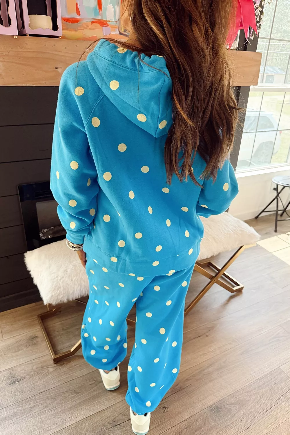Plus Size Polka Dot Hooded Drawstring Long Sleeve Top and Pants Set, image 4