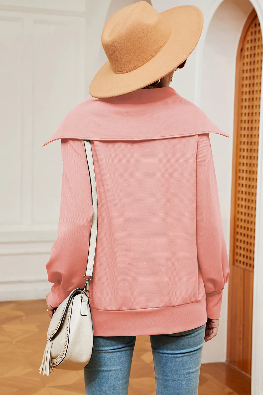 Half Zip Lantern Sleeve Sweatshirt, image 3
