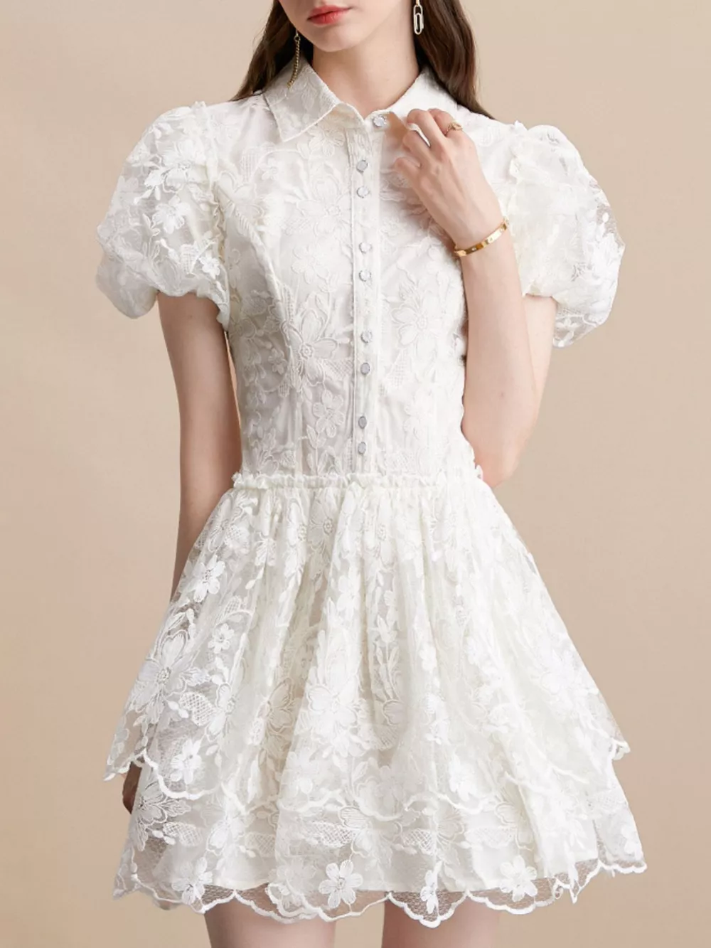 Lace Puff Sleeve Mini Dress, image 6