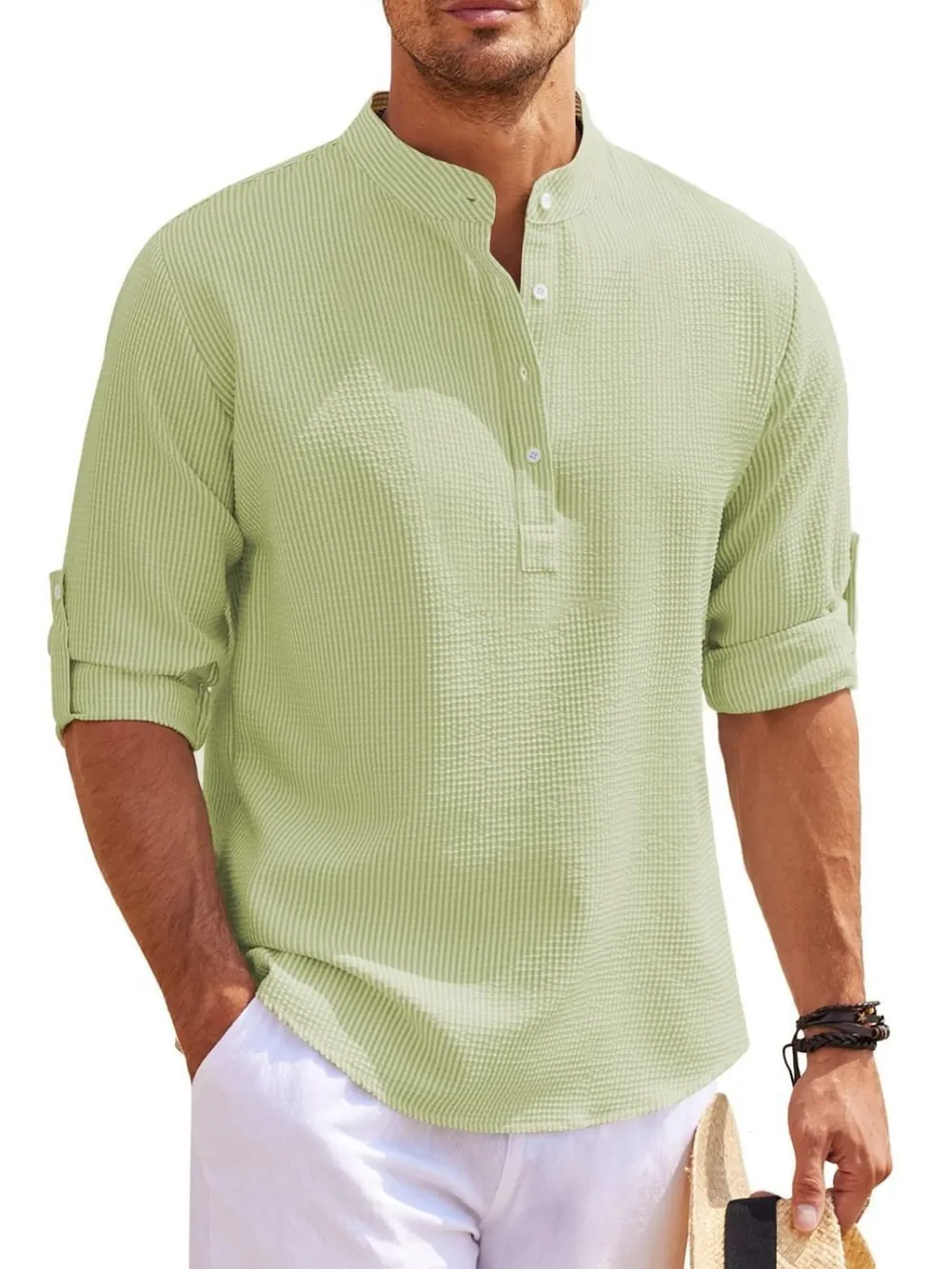 Men's Full Size Button Detail Long Sleeve Top Plus Size, image 4