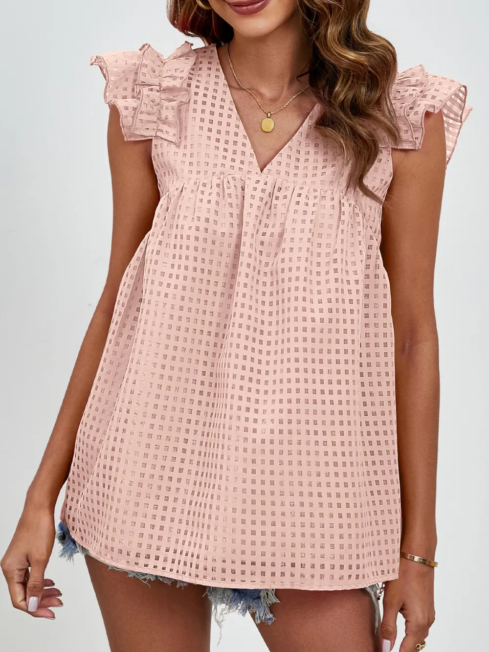 Ruched V-Neck Cap Sleeve Blouse, image 8