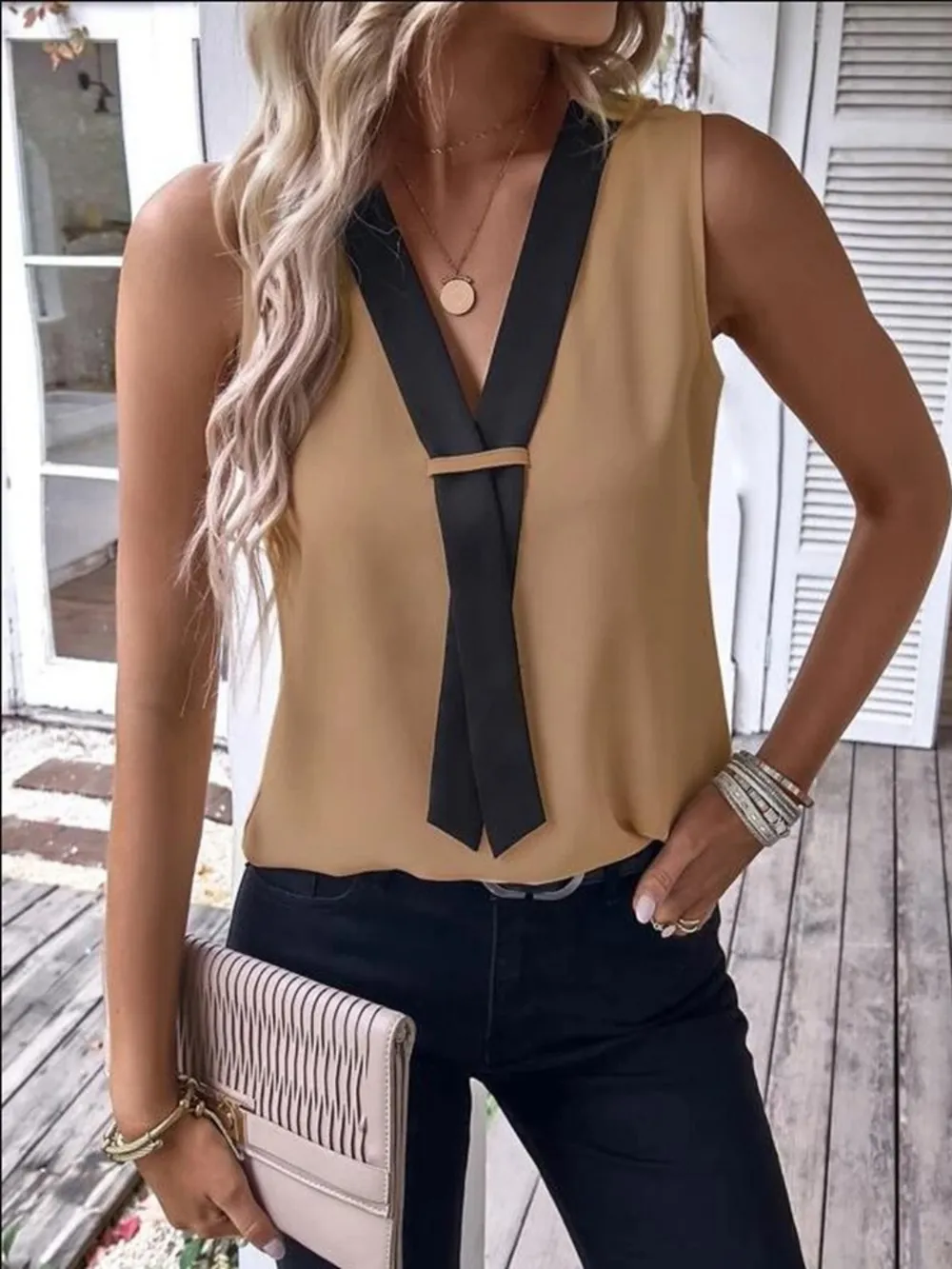 Full Size V-Neck Contrast Tank Plus Size, image 11