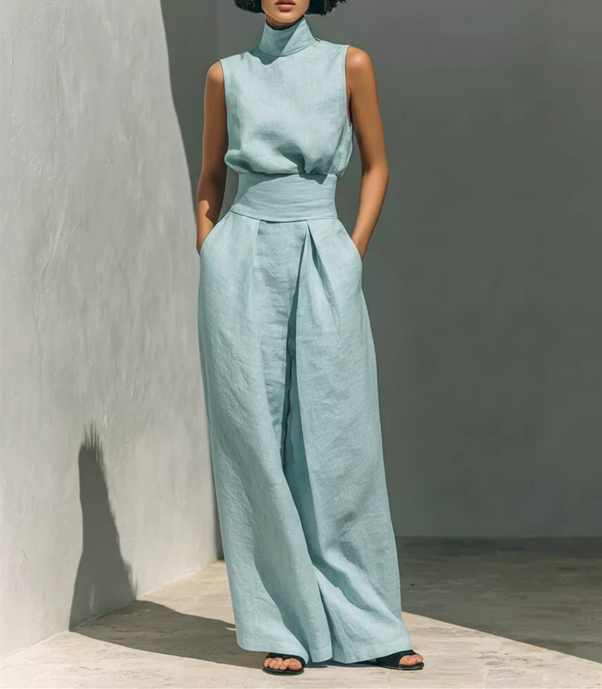 Full Size Turtleneck Sleeveless Top and Wide Leg Pants Set Plus Size, image 5