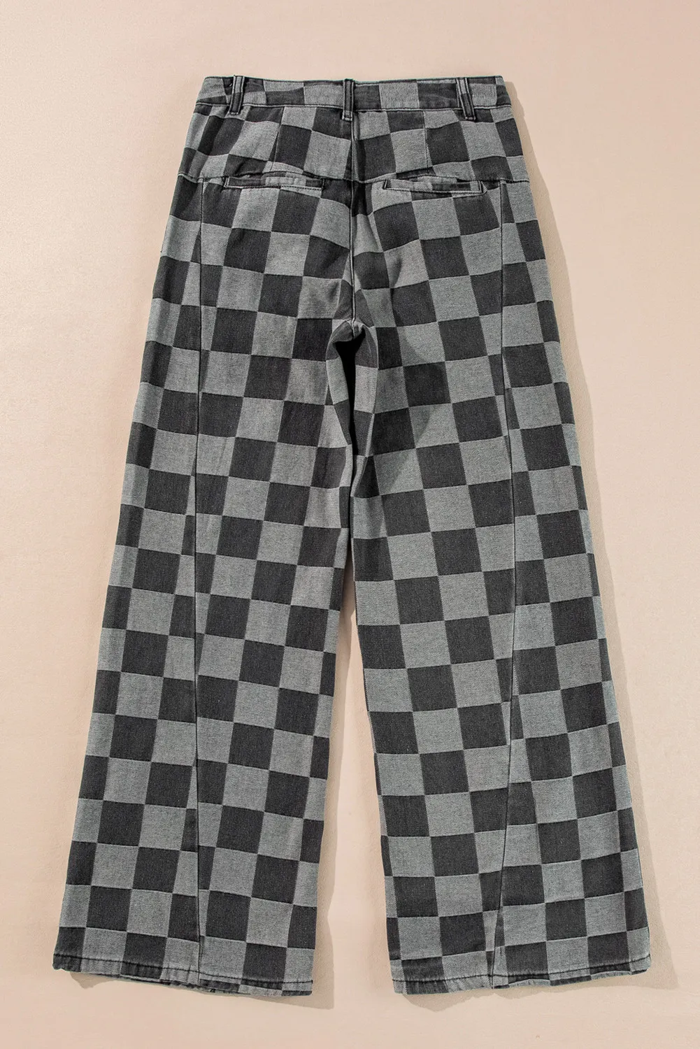 Checkered Wide Leg Jeans with Pockets, image 4