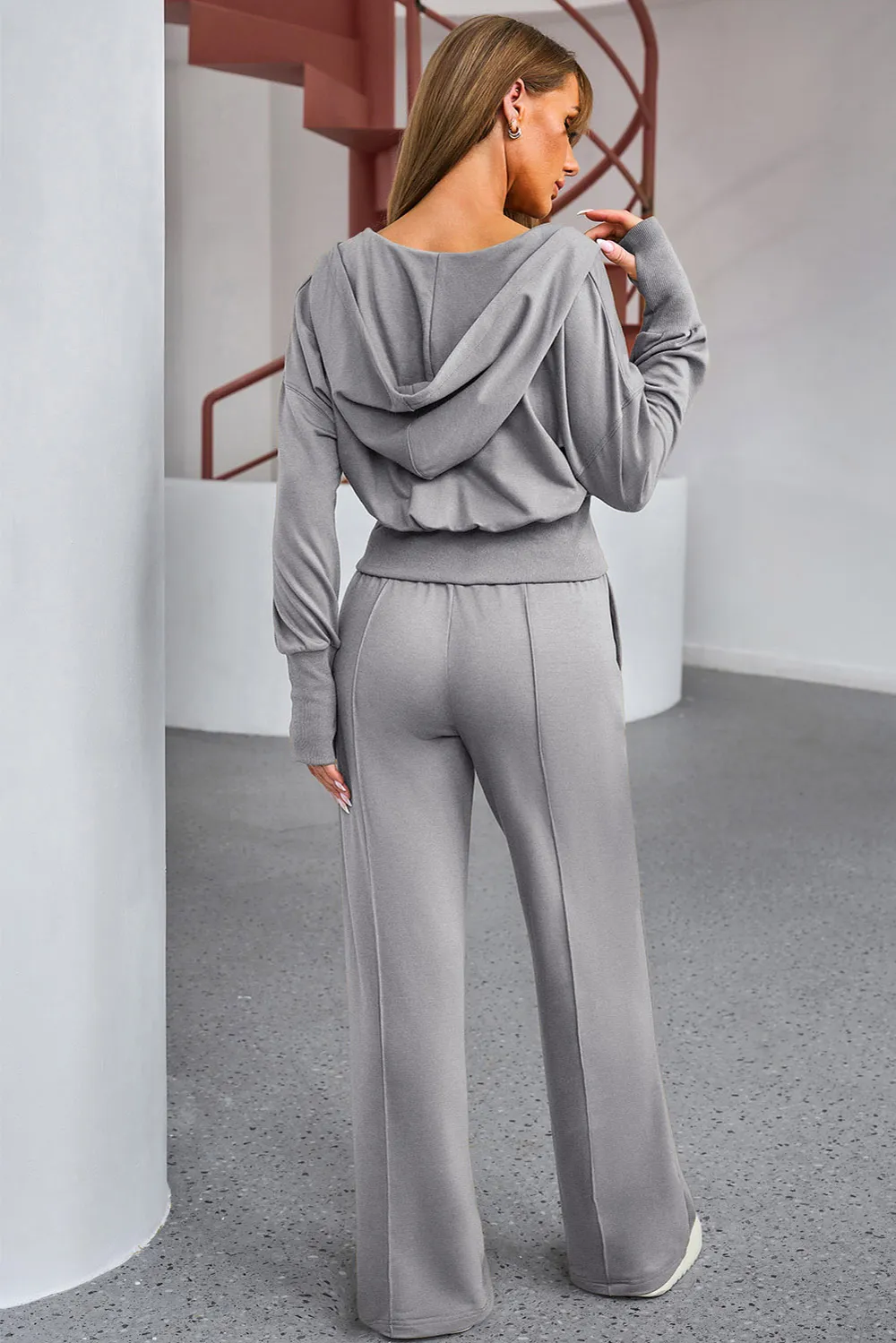 Dropped Shoulder Hoodie and Drawstring Pants Active Set, image 2