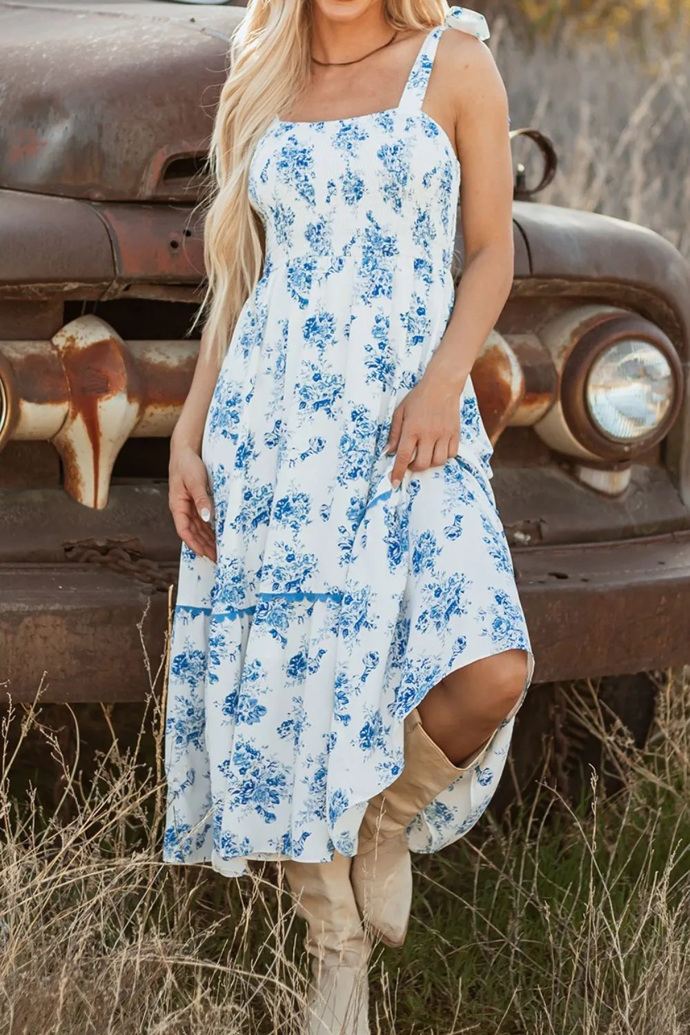 Printed Tie Shoulder Dress, image 5