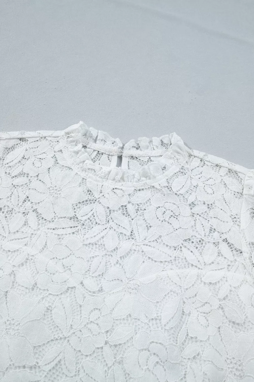 Ruffled Round Neck Long Flounce Sleeve Sheer Lace Blouse, image 7