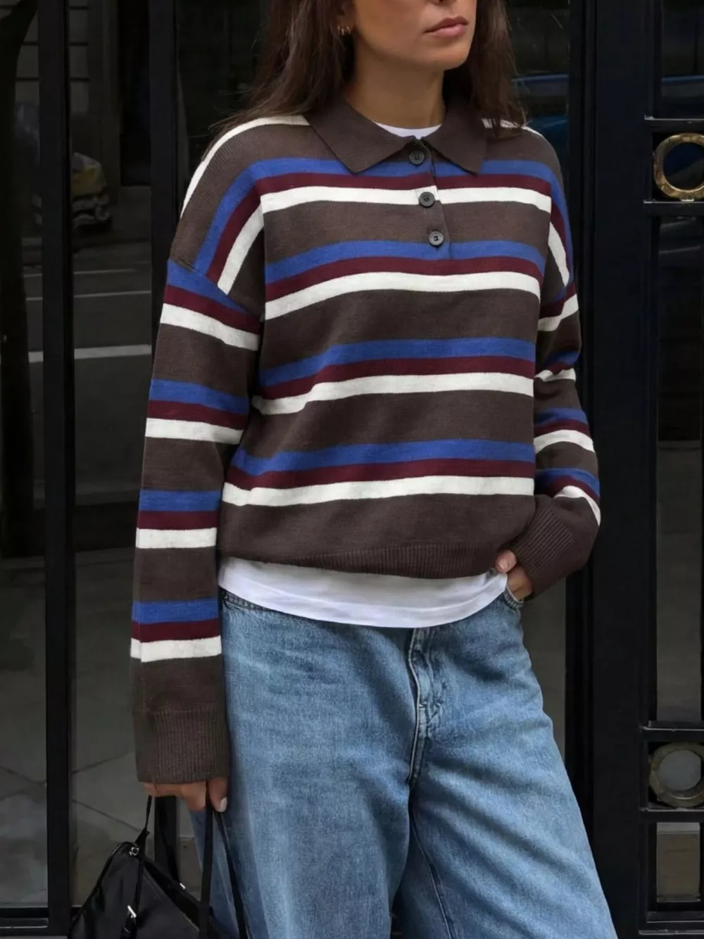 Striped Polo Collar Knit Sweater, image 11