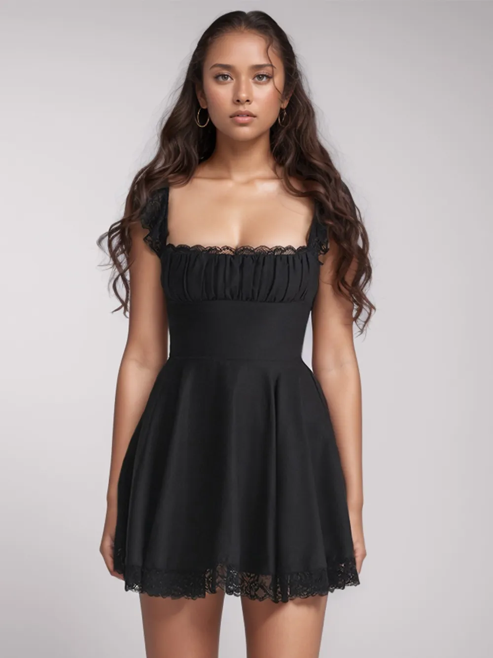 Lace Detail Square Neck Cap Sleeve Mini Dress, image 5