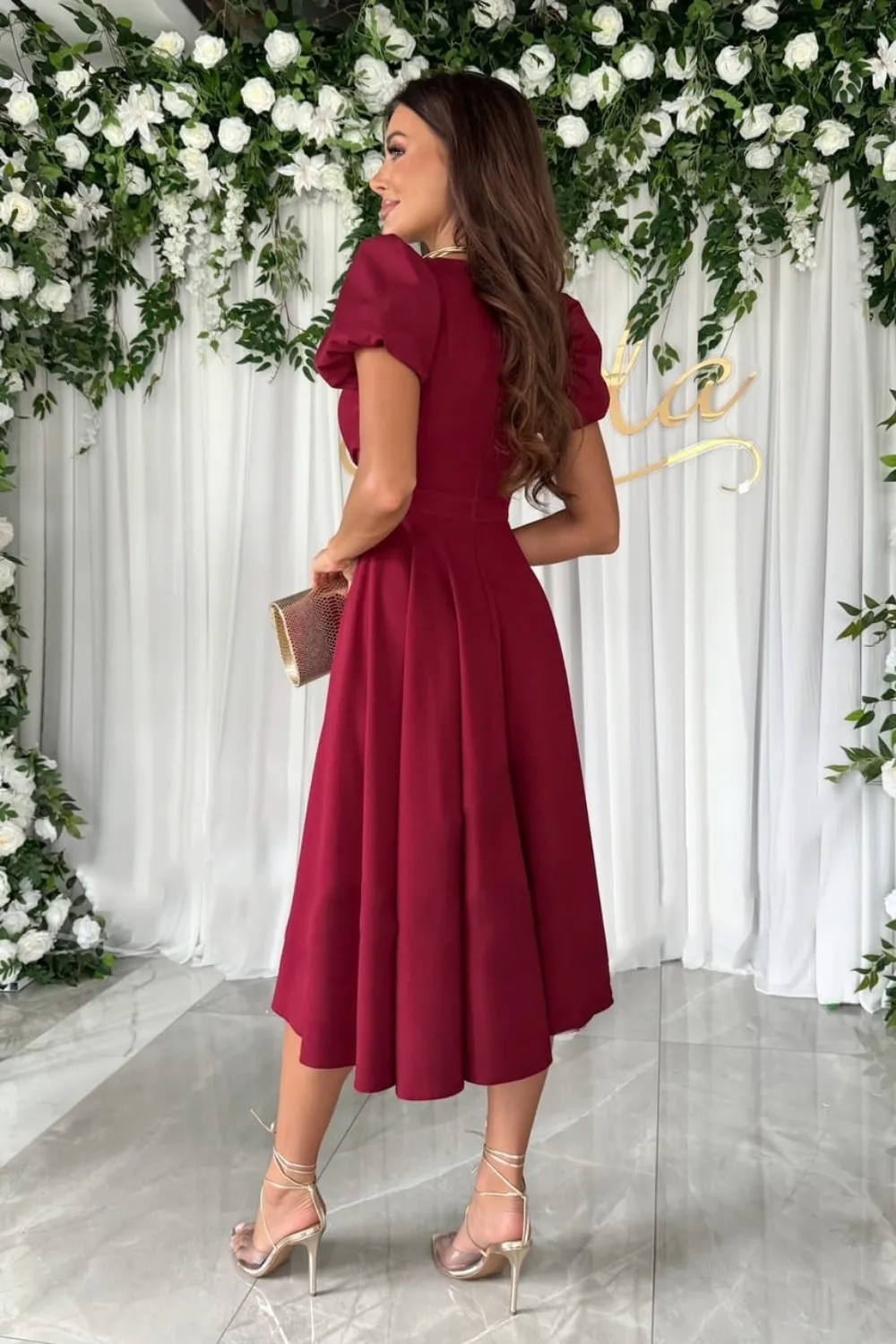 Surplice Puff Sleeve Midi Dress, image 5
