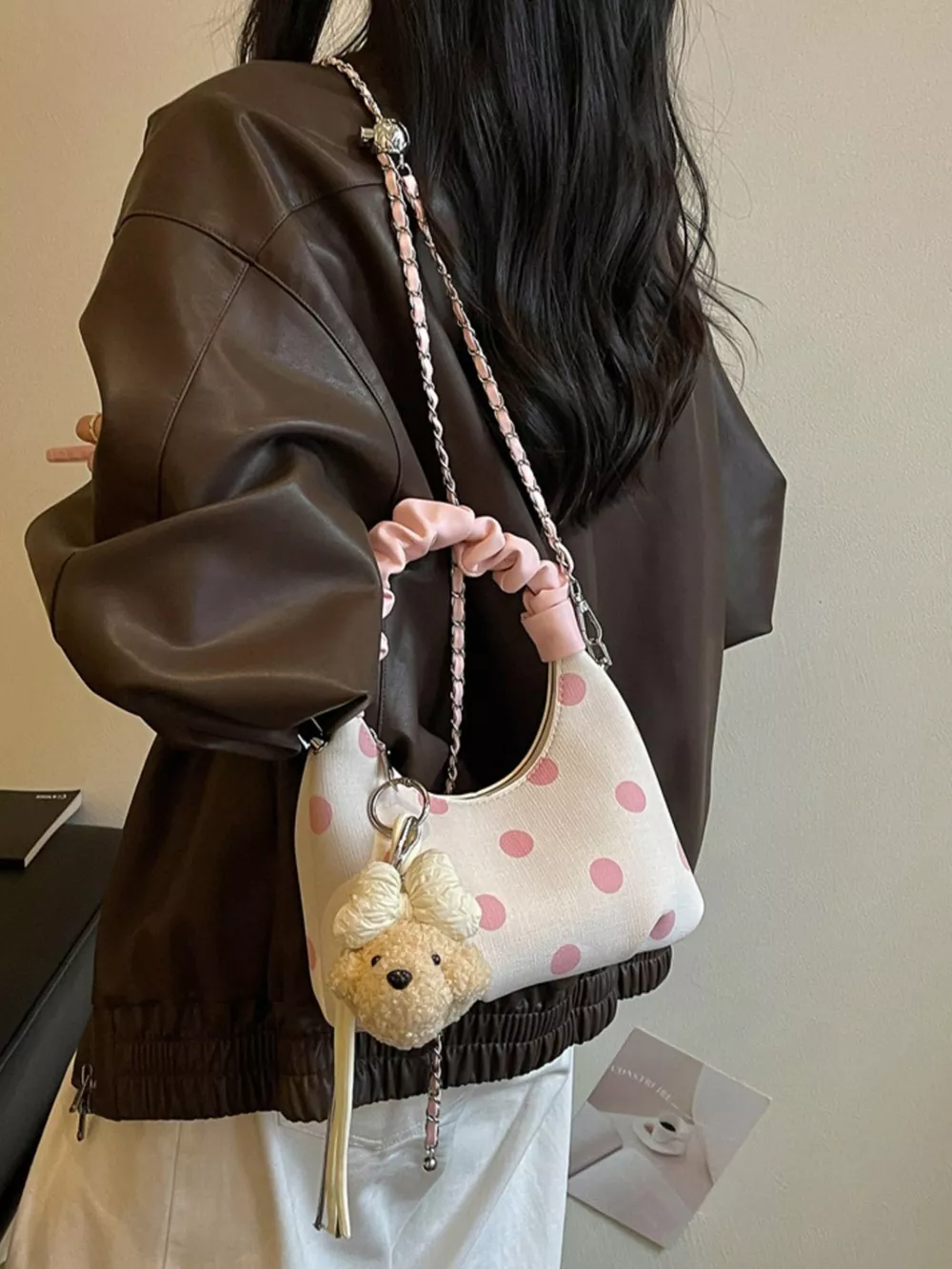Polka Dot Ruched Handle Crossbody Bag, image 3
