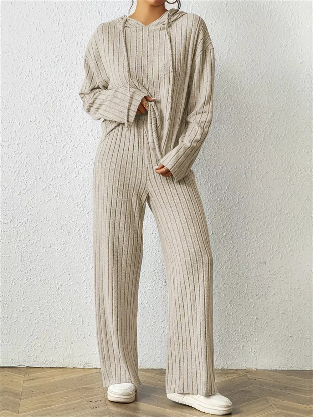 Ribbed Drawstring Hoodie and Pants Set, image 15