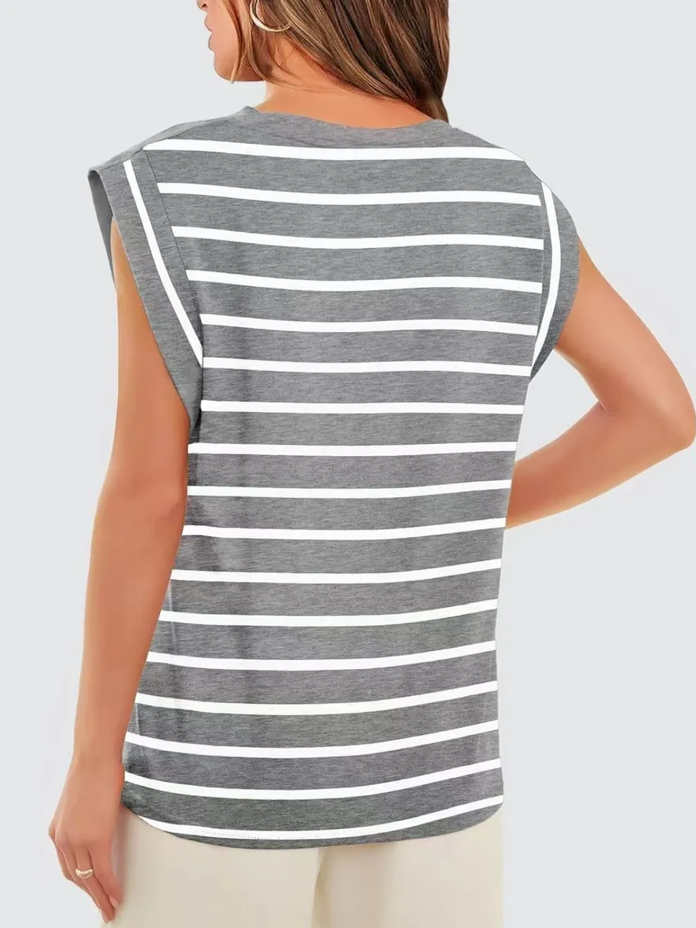 Striped Round Neck Cap Sleeve T-Shirt, image 7