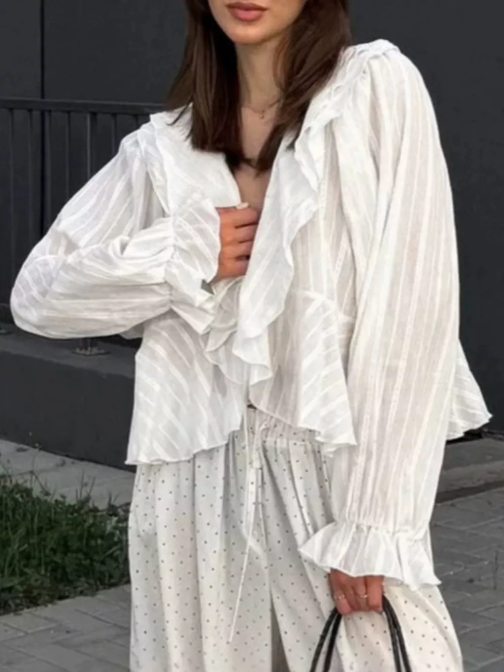 Ruffled Striped Flounce Sleeve Blouse, image 4