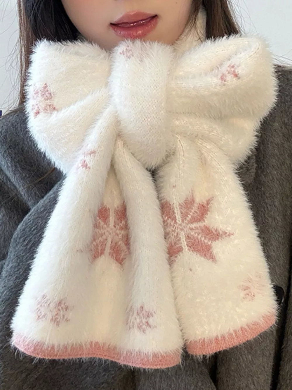 Fluffy Snowflake Pattern Winter Scarf, image 3