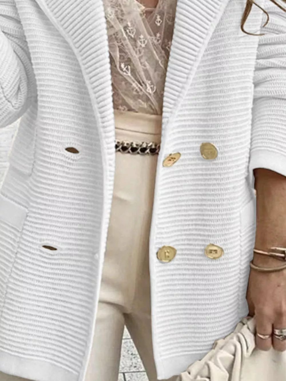 Texture Knit Double-Breasted Blazer, image 2